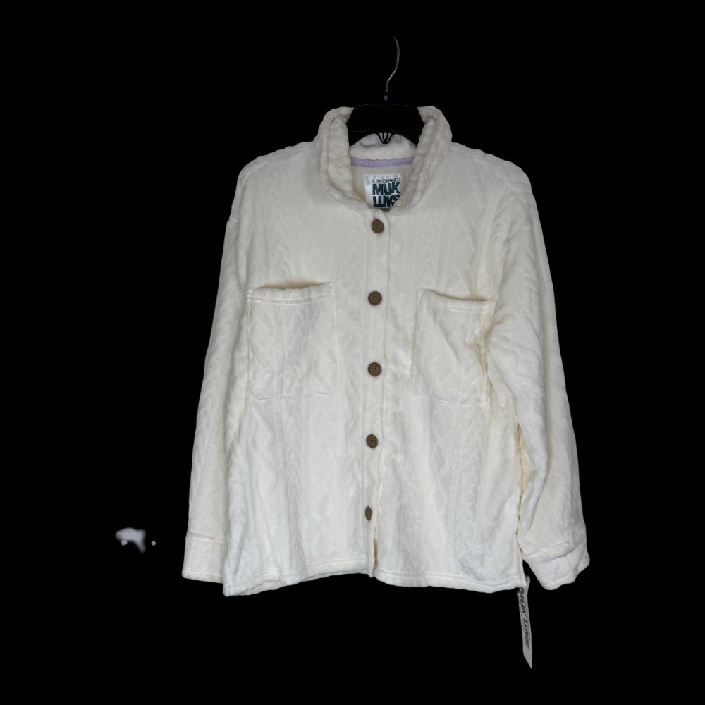 Muk Luks Shacket‎ Women Medium Cream Cable Knit Texture Fleece Button Front Cozy